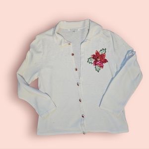 Mercer Street Studio White Sequined Holiday Christmas Sweater Size Petite Large